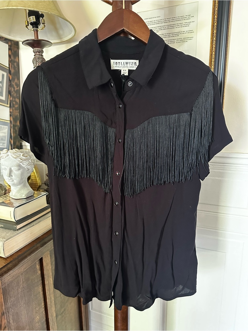 Idyllwind Miranda Lambert Black Short-Sleeve Button-Down Shirt with Fringe BNWT - Picture 2 of 7